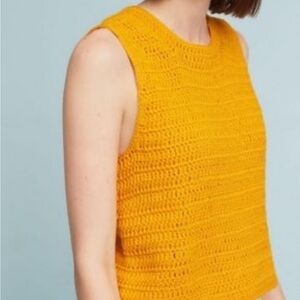 Anthropologie Moth Knit Cotton Sleeveless Top Size Large 12 / 14 Gem Goldenrod